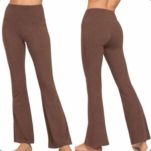 NEW Zenana Brown High Waist Flare Yoga Pants Soft Stretch Wide Leg Size XL